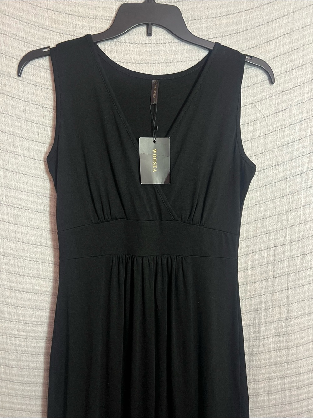 Woosea Black Sleeveless Maxi Dress with Mock Wrap V-Neck